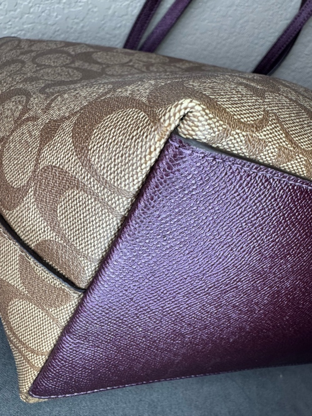 Coach Signature Canvas Tote with Purple Trim - Picture 10 of 13